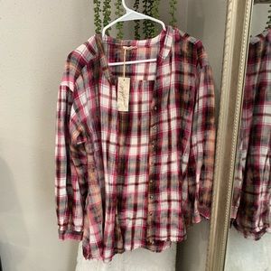 NWT bleached plaid shirt/or cardigan